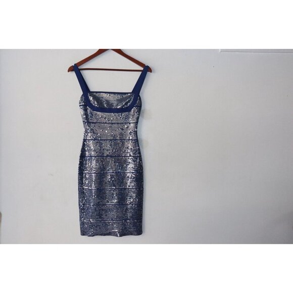 Herve Leger Women's Small Ultramarine Blue Katherine Dress Bodycon Sequin Mini - Picture 6 of 11